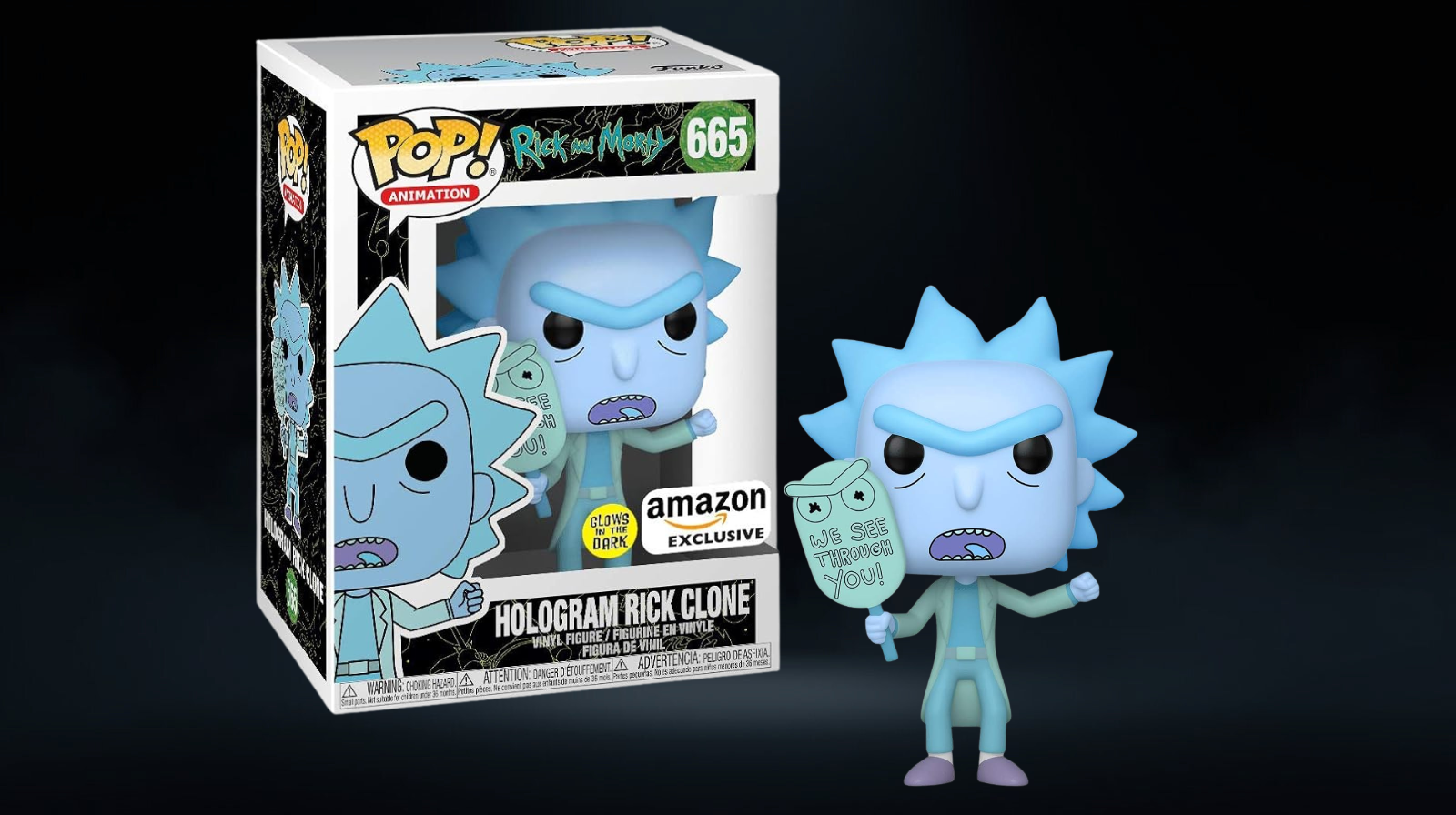 Funko Pop! Rick and Morty Hologram Rick Clone Glow in the Dark #665 Amazon Exclusive - Imagen 3